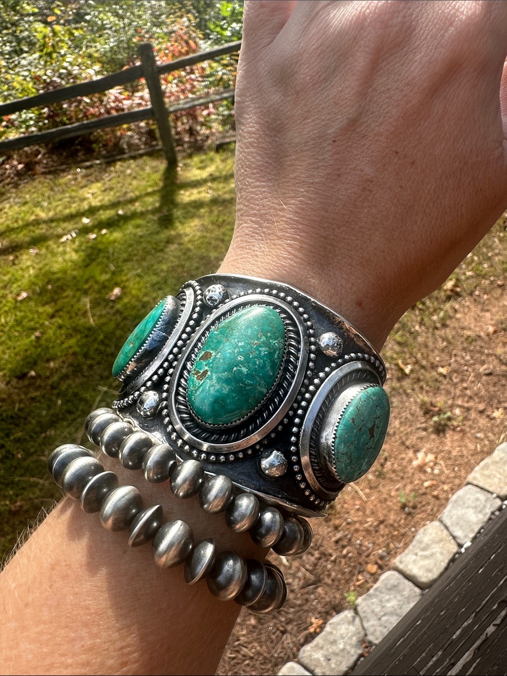 Navajo ✨ Glenn Livingston Turquoise Statement Cuff Bracelet - Picture 8 of 9
